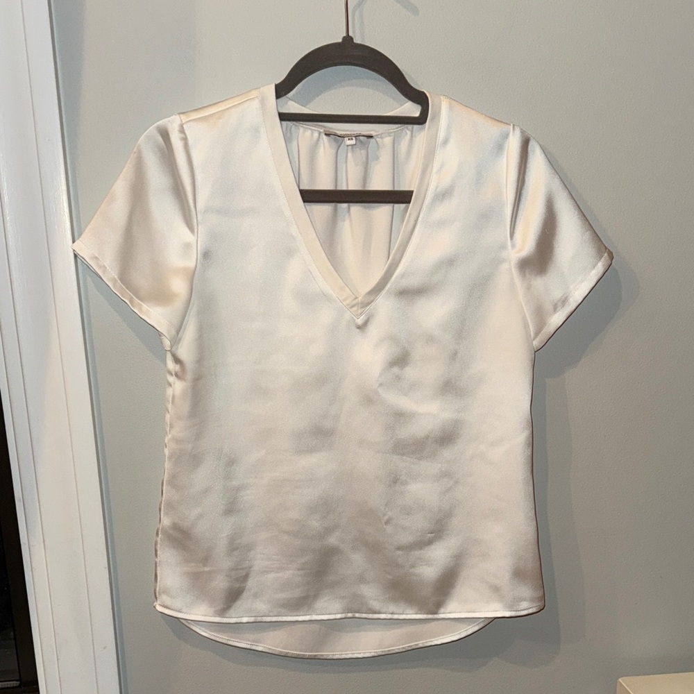 Society Ivory Satin V-Neck Blouse